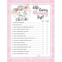 30 Pink Elephant Who Knows Mommy Best Baby Shower Game and Activity Easy to Play- Gender Reveal New Parent Women Men or Kids