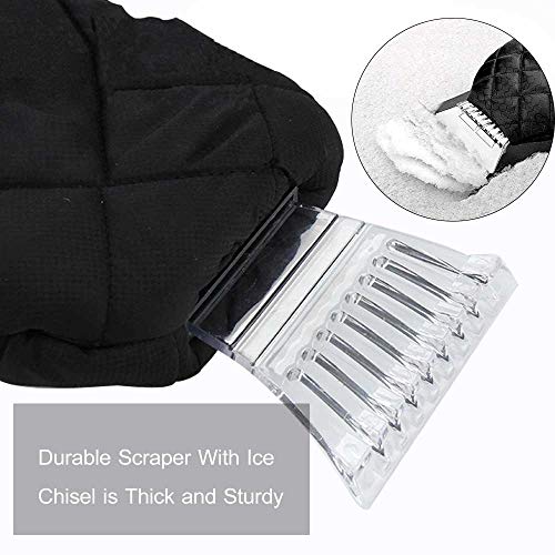 TKKEUEP Ice Scraper Mitt for Windshield -Waterproof Snow Ice Scrapers Glove Lined Thick Fleece Durable Ice Scrapers (Black)