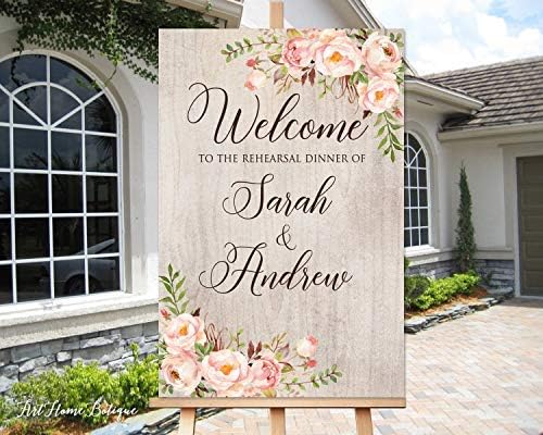 Restore2a リハーサルディナーウェルカムサイン 素朴なチークリハーサル ディナーウェルカムポスター ブラッシュピンクの花