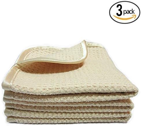 (Pack of 3) LUXURY BEAUTY & SPA 11" x 11" Premium Suede Microfiber Waffle-Weave Exfoliating Facial Towels with Silky Satin Border - THE RAG COMPANY by THE RAG COMPANY