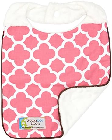 Baby Bib - Reversible Bib - Pink &amp; White Quaterfoil Print Bib on Gray Minky
