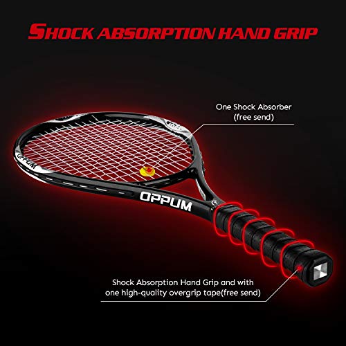 oppum Adult Carbon Fiber Tennis Racket, Super Light Weight Tennis Racquets Shock-Proof and Throw-Proof,Include Tennis Bag Tennis Overgrip (New T80 -(Black), 4 3/8)