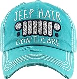 H-212-JHDC46 Distressed Patch Dad Hat: Jeep Hair Don't Care, Teal