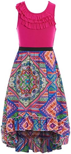 SaraSara Big Girls Long Sleeve Hi Low Dress (with Many Options), 7-16 (12, Pink Multi)