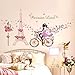 Yesurprise 3D Wall Decals Stickers Pink Paris Tower Butterfly Flower Girl Removable Kids Room Art Nursery Bedroom Home Decorations Large 23.6inch x 35.4inch