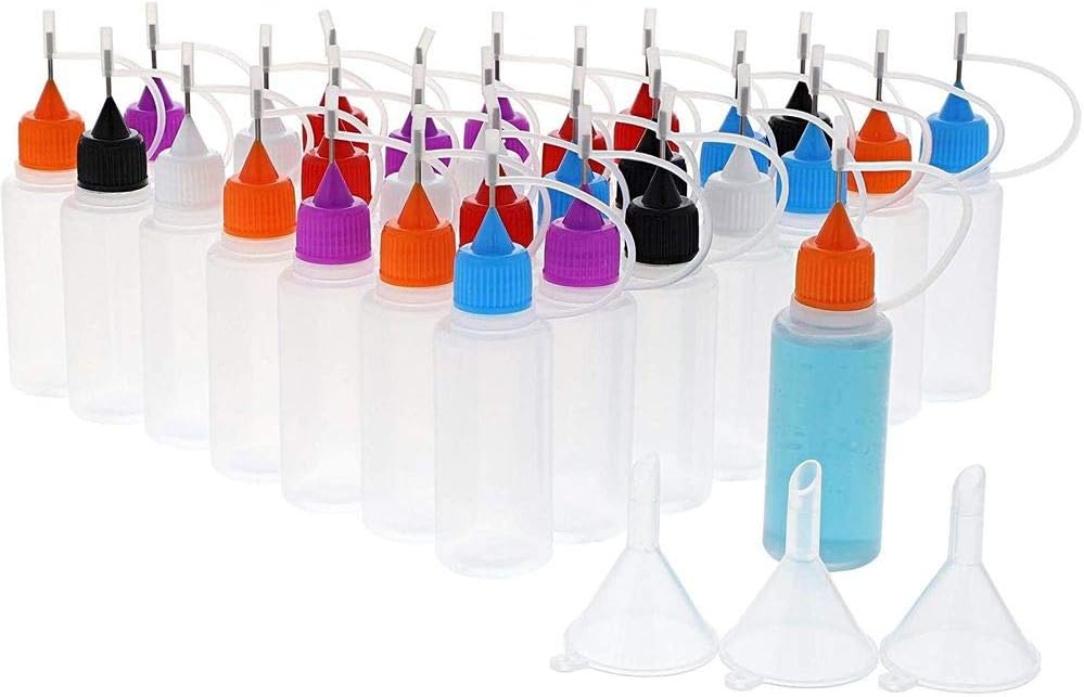 Precision Needle Tip Applicator Bottles Kit with 3 Funnels (0.33 oz, 33 Piece Set)