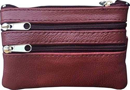 Maven Leathers Genuine Leather Coin Purse with Key Ring, Maroon