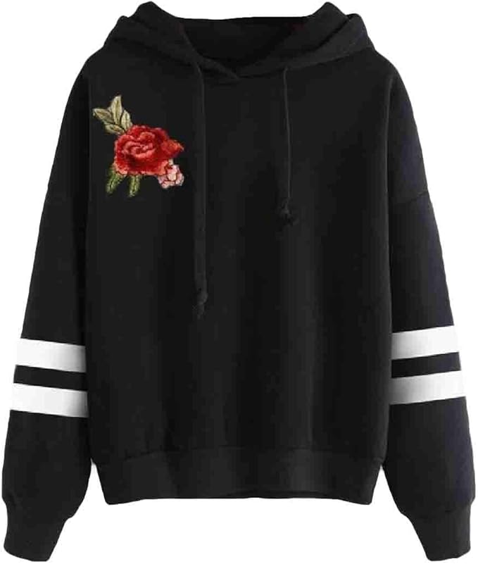 floral embroidered long sleeve casual hoodie
