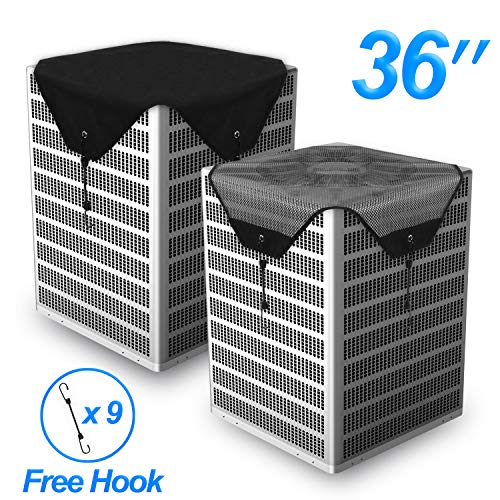 Timechee Air Conditioner Cover All Season,AC Covers for Outside Universal Center AC Unit Winter Waterproof Mesh and Heavy-Duty Tarpaulin Black 2 Pcs 36 x 36