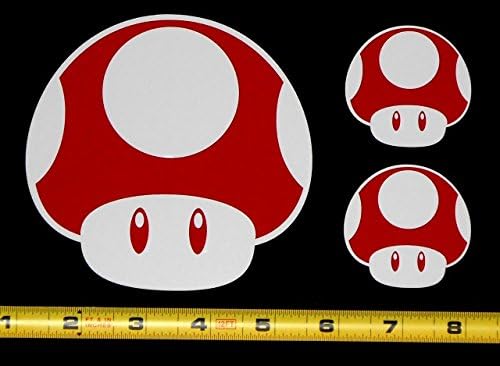 Mario Brothers World Mushroom - Two Color Set of 3 HQ High Gloss Red on White Vinyl Decals!
