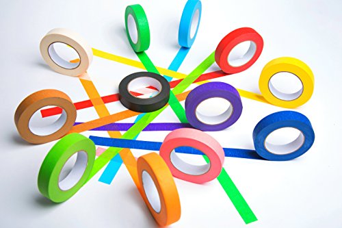 12 Rolls of Colored Masking Tape, 1 in x 60 yds; Great for DIY Label Making, Arts & Crafts, Home & Office. Includes Blue, Black, Yellow, Purple, White and many more. VIBRANT COLORS