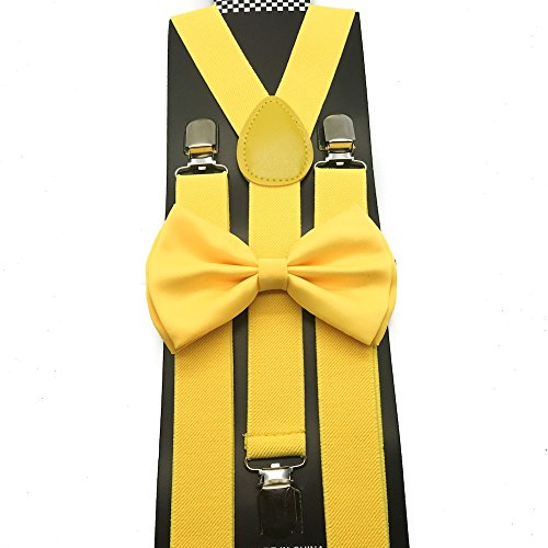 Awesome Yellow Color Wedding Accessories Adjustable Bow Tie & Suspenders