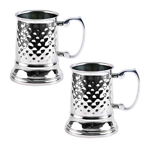 Kosma Set of 2 Stainless Steel Double Wall Beer Mug | Hammered finish Tankard l Pint - 16oz/470ml