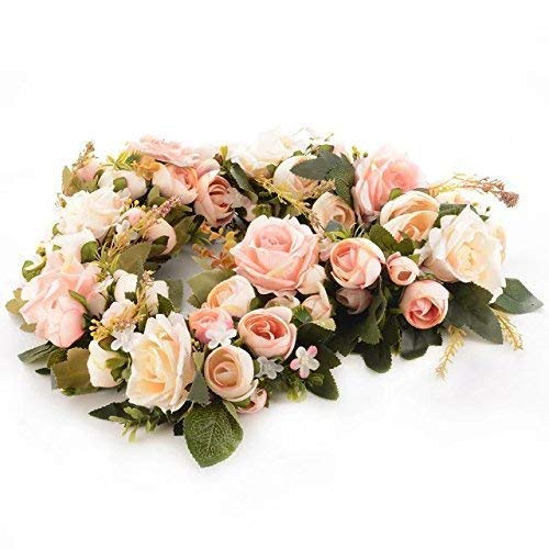 Adeeing Vintage Art Simulation Rose Flowers Wreath Pink Heart-shaped Garland for Home Wedding Decoration