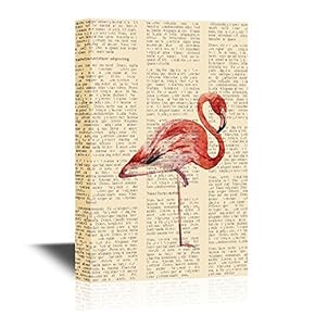 Canvas Wall Art - Flamingo Standing with One Leg on Vintage Paper - Gallery Wrap Modern Home Art | Ready to Hang - 12x18 inches