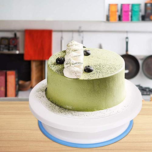 Rotating Cake Turntable-11 Inch Cake Decorating Stand with 2 Icing Spatula and 4 Icing scraper,Revolving Cake Stand White Baking Cake Decorating Supplies - Thumbnail 5