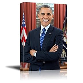 Portrait of Barack Obama (44th President of The United States) - American Presidents Series - Canvas Wall Art Gallery Wrap Ready to Hang - 12x18 inches