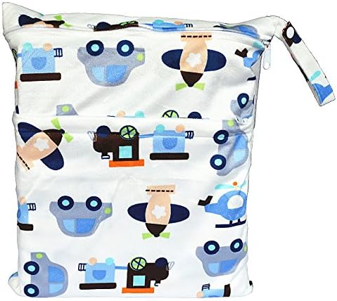 Wet Dry Bag Baby Cloth Diaper Nappy Bag Reusable with Two Zippered Pockets (Car)