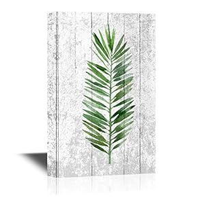 Green Tropical Leaf on Wood Style Background
