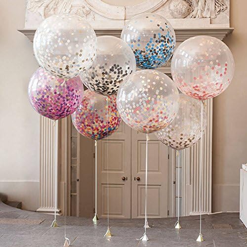 Confetti Balloons Jumbo Latex Balloon Colorful Paper Balloons Filled with Multicolor Confetti for Christmas/Birthday/Wedding and Party Decoration - 5pcs 36 Inch(Color Random)