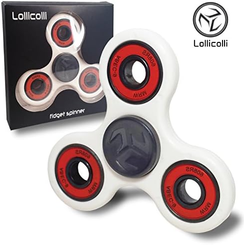 New Tri FIDGET SPINNER TOY High Speed Premium Quality Ceramic bearing - Relieves ADD ADHD Anxiety and Stress for Kids and Adults by Lollicolli - White