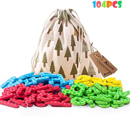 Magnetic Letters and Numbers, Aivini Alphabet Fridge Magnets with Storage Bag Educational Toys for Preschool Learning, Spelling, Counting - 104 pieces