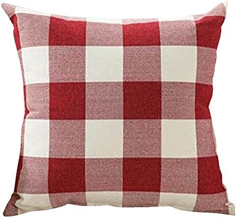 Square Tartan Cotton Throw Pillow Case Plaids Cushion Cover 20 x 20 - Pillow Cover Decorative (20 x 20 inch, A-Style Red 02)