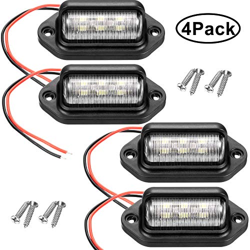 12V 6 LED License Plate Light Waterproof License Plate Lamp Taillight for Truck SUV Trailer Van RV Trucks and Boats License Tags (4 Packs)