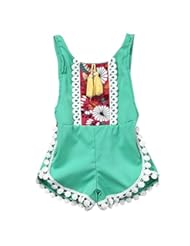 Apparel: Baby Girls Ethnic Style Sleeveless Tassels Backless Floral Romper Jumpsuit (2-3Years, Green)