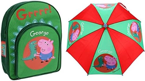 Peppa Pig George and Mr Dinosaur Green Grrrr Design Backpack and Umbrella Bundle Deal