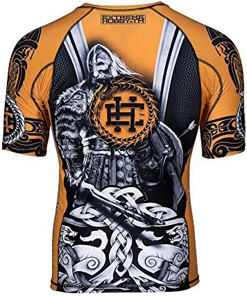Extreme Hobby Men's Ragnarok Viking Rash Guard Short Sleeve MMA BJJ Black/Gold