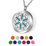 HOUSWEETY Aromatherapy Essential Oil Diffuser Necklace-Stainless Steel Locket Pendant,11 Refill Pads(Non-engraving)