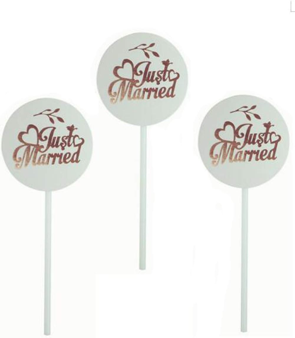 24 Pack of Rose Gold Foil Just Married Cupcake Toppers for Wedding Cake Topper, Engagement Party, Bridal Shower Cake Topper, Wedding Decorations