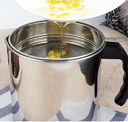 Oil Storage Grease Keeper, Grease Strainer Pot Grease Container with Mesh Strainer (1.2 L)