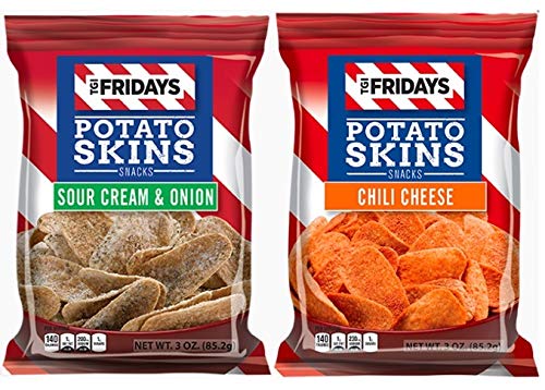 Amazon Com Tgi Fridays Potato Skins Snacks Sour Cream Onion Chili Cheese Jalapeno Cheddar Loaded Potato Cheddar Bacon And Bacon Ranch One 3 Oz Bag Of Each 6 Pack With