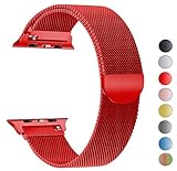 Seoaura Compatible Apple Watch Band 42mm, Stainless Steel Milanese Loop Replacement Strap with Magnetic Closure iWatch Series 1 2 3 Sports (Red, 42mm)
