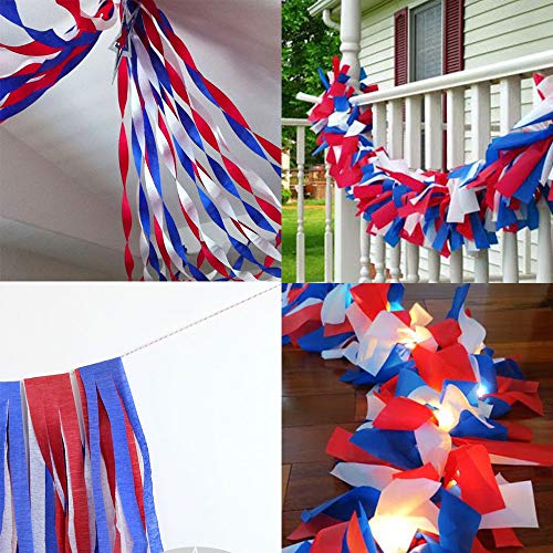 Supla 12 Pack Patriotic Crepe Paper Streamers Party Streamers Backdrop Red Blue White Crepe Paper Rolls for American 4th of July Crafts Patriotic Memorial Day Decorations Photo Booth Backdrop - Thumbnail 3