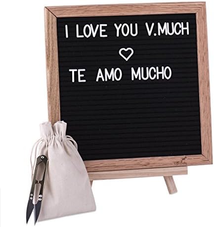 Letter Board 10x10 Bundle with Wood Stand – 335 Changeable Felt Letters, Symbols, Emojis – Scissors, Letter Pouch,Wood Stand included with Felt Letter Board. Easy to hang and display, letter board
