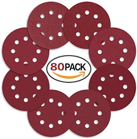 5 Inch 8 Holes Sanding Discs 40/80/120/240/320/400/600/800 Grit Hoop and Loop Sandpaper for Random Orbital Sander, Pack of 80