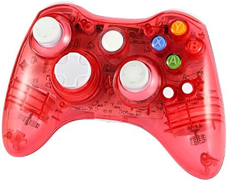 Wetoph Xbox 360 Wireless Controller, GD02 Afterglow PC Controller Transparent Gamepad with 8 LED Lights Support Xbox 360 and PC(Windows XP/7/8/10)-Red