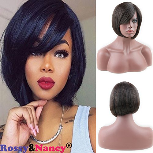 Rossy&Nancy 10A Virgin Brazilian Glueless Human Hair Mono Lace Net Short Bob Wigs Silk Straight for Black Women with Baby Hair Natural Black Color 10inch
