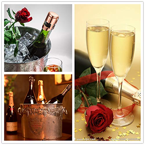 Champagne Bottle Stopper, Rose Gold Stainless Steel Champagne Sealer Plug, Super Powerful Vacuum Seal, Reusable Wine Saver for Champagne, Cava, Prosecco & Sparkling Wine (1 Pack)