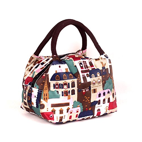 MiCoolker(TM) Round Handle Casual Fashion Printing Handbags Hand Carry Bag Lunch Bag Packet Tote Travel Zipper Organizer Box - Thumbnail 2