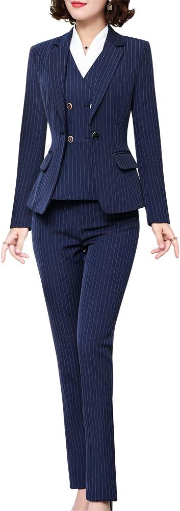 Women’s Three Pieces Stripe Blazer Suit Slim Office Lady Business Set Blazer Jacket,Pant/Skirt