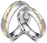 AnaZoz Stainless Steel 6MM Couple Ring Two Tone CZ Zirconia Promise Engagement Wedding Band£¨Price for 1pc)