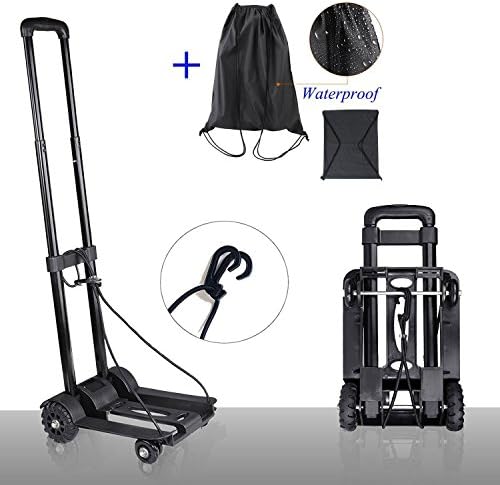 Folding Hand Truck 150 lbs Heavy Duty Solid Construction Utility Cart Compact and Lightweight for Luggage, Personal, Travel, Auto, Moving and Office Use - Portable Fold Up Dolly(4 Wheels)