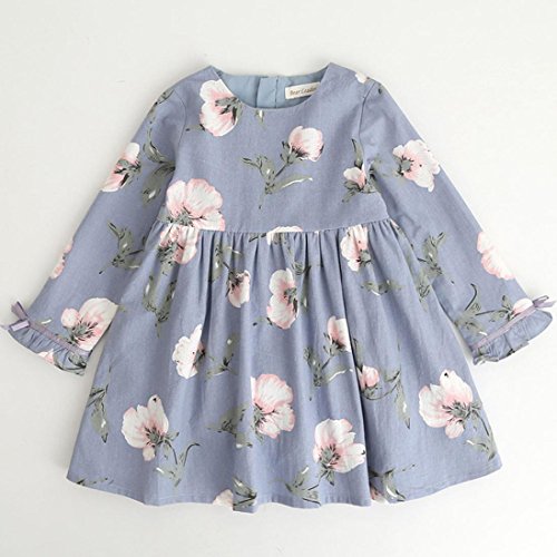Sunbona Toddler Baby Girls Princess Cute Autumn Long Sleeve Dress Party Wedding Outfits Cloths (3T(2~3years), Light Blue)