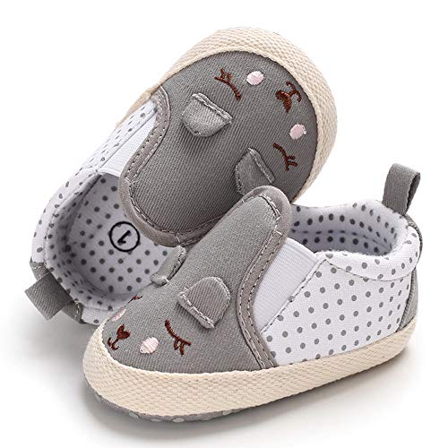 NUWFOR Infant Newborn Baby Girls Prewalker Soft Sole Cartoon Animal Single Shoes(Gray,6~12 Month)