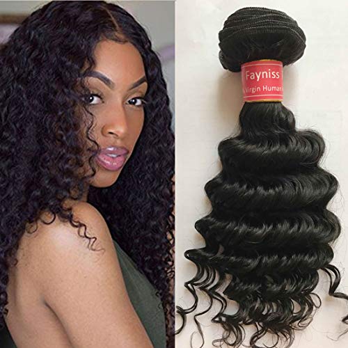 Fayniss Hair Brazilian Deep Wave Hair Extensions 8A Brazilian Virgin Human Hair Bundles 100% Unprocessed Brazilian Deep Wave Hair Weaves Natural Black Color (12 12 12)