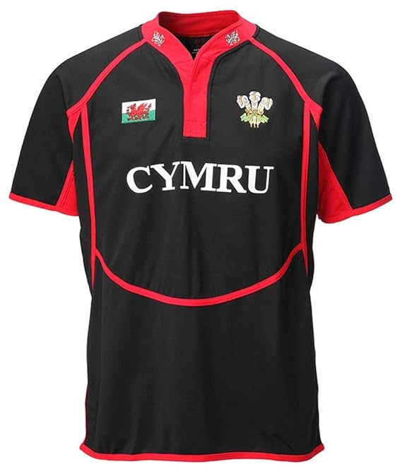 NEW WELSH COOL DRY RUGBY SHIRT Cymru Wales Red Black Sports 6 Nations (LARGE, BLACK/RED) Amazon